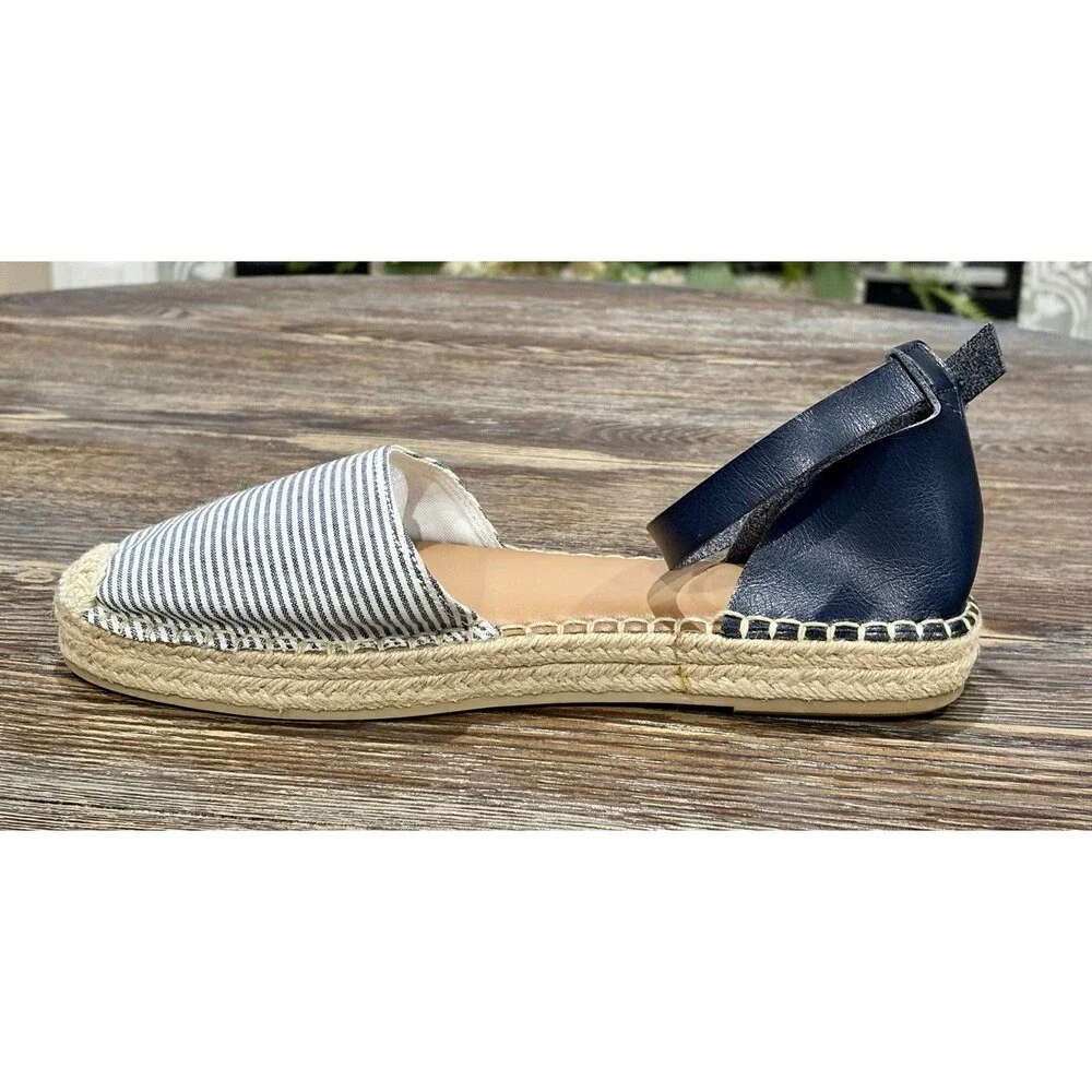 OLD NAVY  Navy, Chambray/White Stripe/Jute Ankle Strap Espadrilles - Sz 10 -NWOT